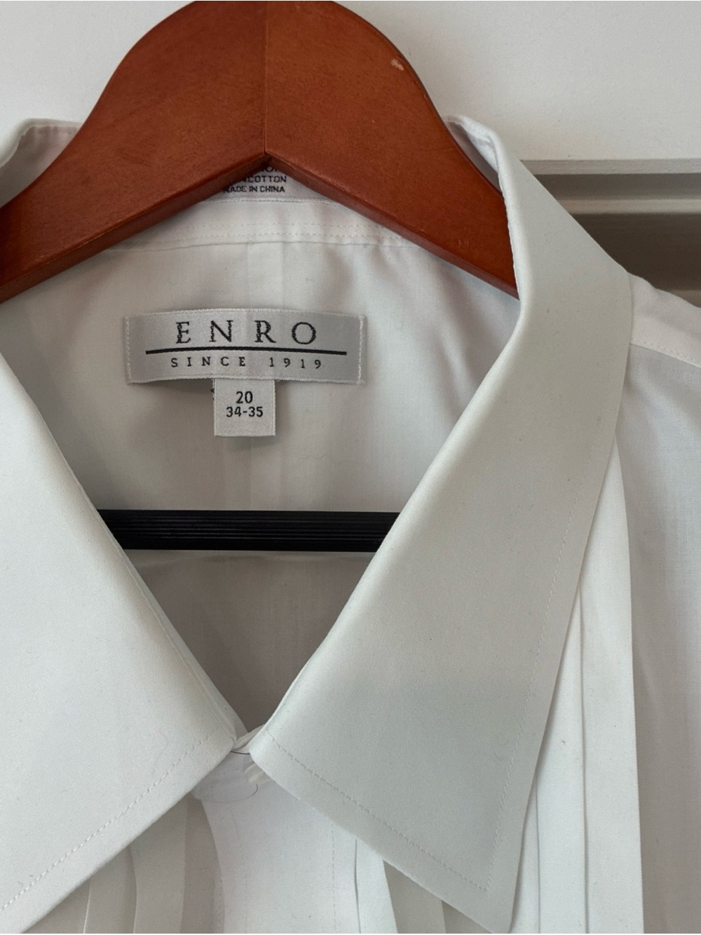 Men's ENRO White Tuxedo Shirt Size 20 34-35 NWOT Non-Iron 100% Cotton